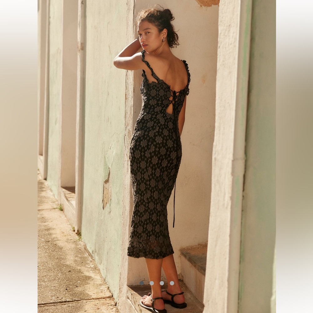Sexy Top Rated Free People Black Lace Midi Dress